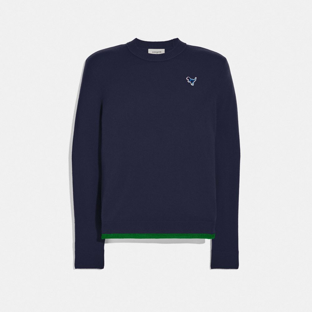 COACH 25760 CREWNECK SWEATER WITH REXY PATCH NAVY