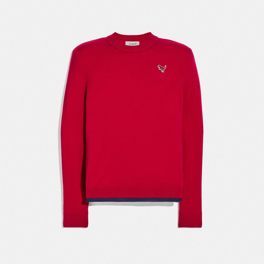 CREWNECK SWEATER WITH REXY PATCH - RED - COACH 25760