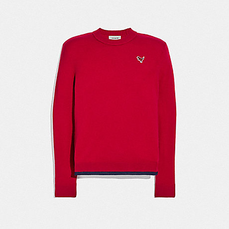 COACH CREWNECK SWEATER WITH REXY PATCH - RED - 25760