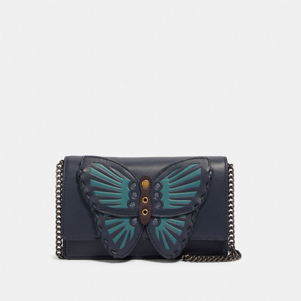 COACH 2609 Flap Belt Bag With Butterfly Applique QB/MIDNIGHT
