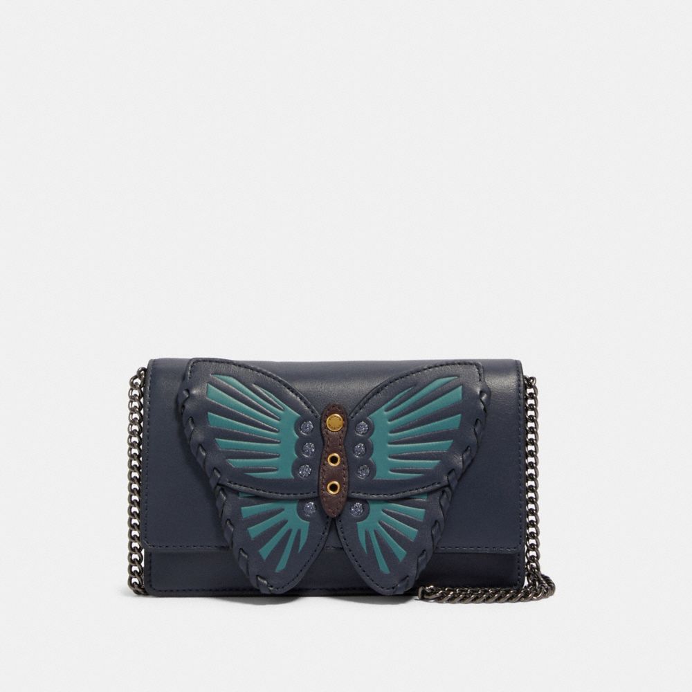 COACH FLAP BELT BAG WITH BUTTERFLY APPLIQUE - QB/MIDNIGHT - 2609