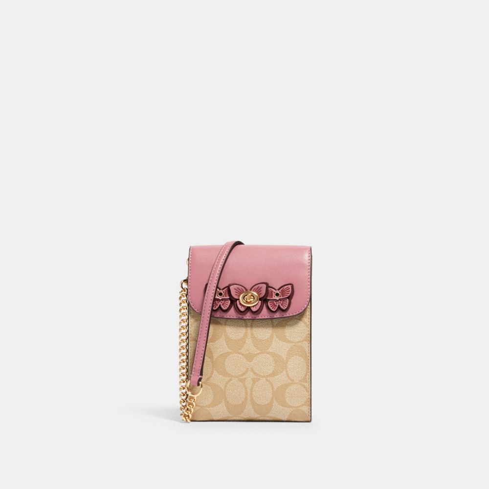 COACH 2614 - RACHEL PHONE CROSSBODY IN SIGNATURE CANVAS WITH BUTTERFLY APPLIQUE IM/LT KHAKI/ ROSE