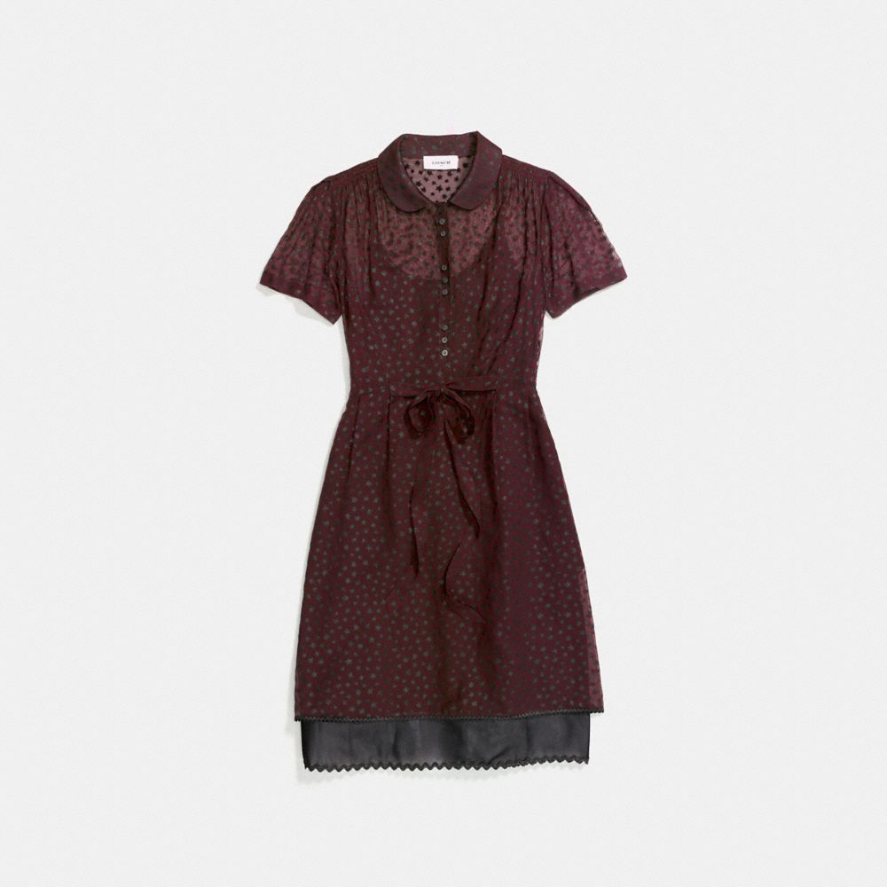 STAR PRINT SHIRT DRESS - 26233 - BURGUNDY