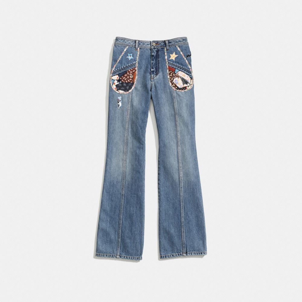 COACH 26238 PATCHWORK DENIM PANTS BLUE