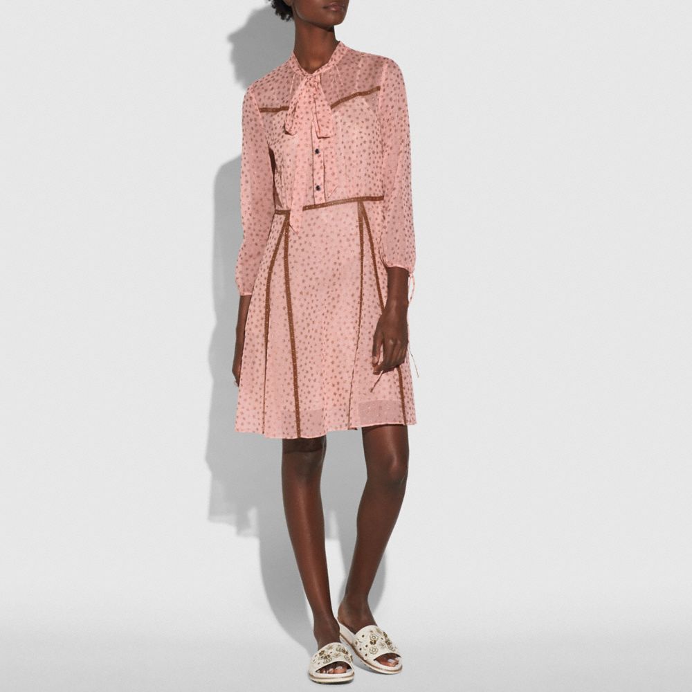 COACH STAR PRINT BUTTON UP DRESS - PINK - 26319