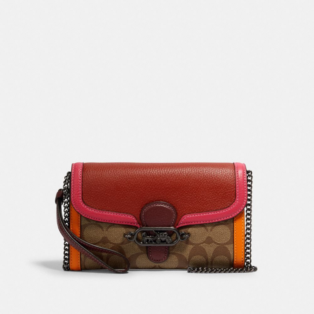 COACH JADE CHAIN CROSSBODY IN COLORBLOCK SIGNATURE CANVAS - QB/KHAKI/REDWOOD MULTI - 2631