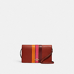 COACH 2632 - ANNA FOLDOVER CROSSBODY CLUTCH WITH VARSITY STRIPE IM/TERRACOTTA/ELCTRC PNK MULTI