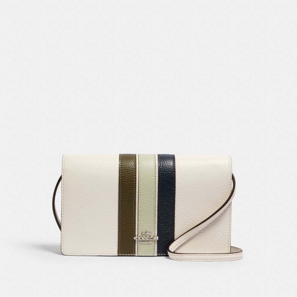 ANNA FOLDOVER CROSSBODY CLUTCH WITH VARSITY STRIPE - 2632 - SV/CHALK PALE GREEN MULTI