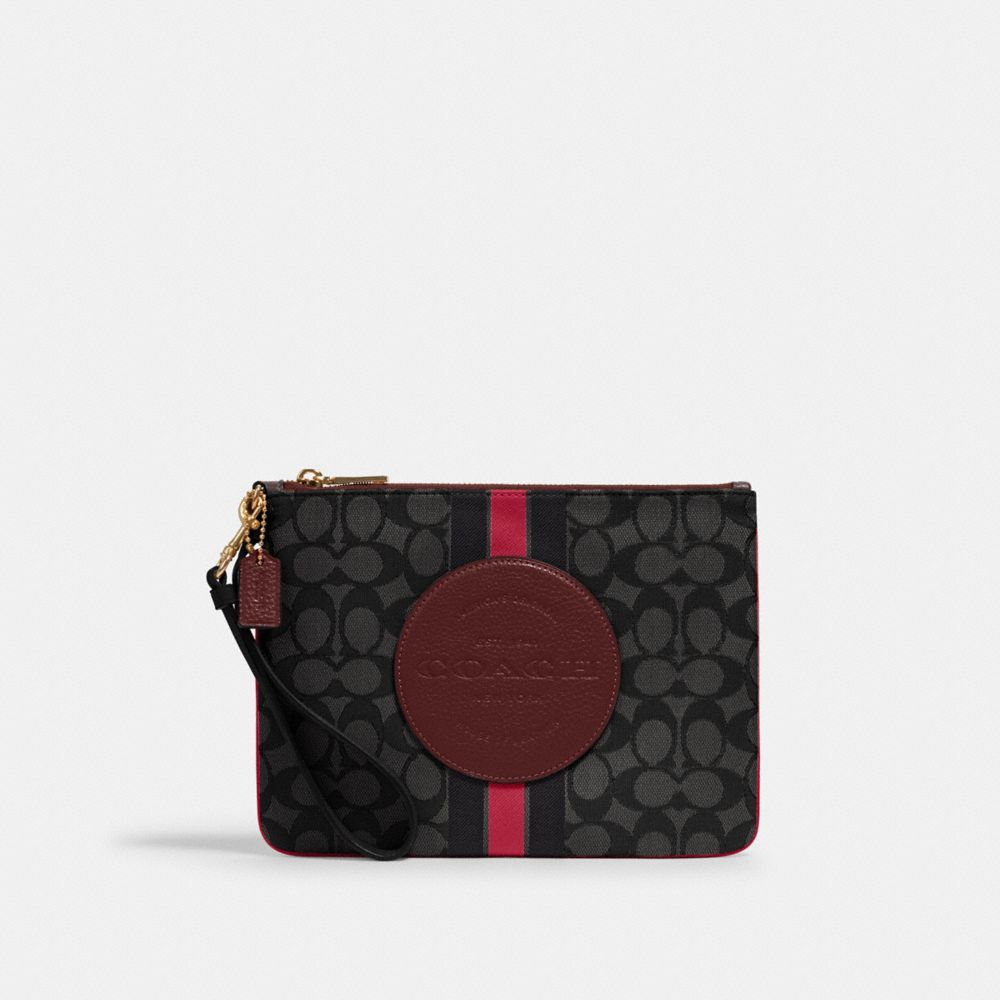 COACH 2633 - DEMPSEY GALLERY POUCH IN SIGNATURE JACQUARD WITH STRIPE AND COACH PATCH IM/BLACK WINE MULTI