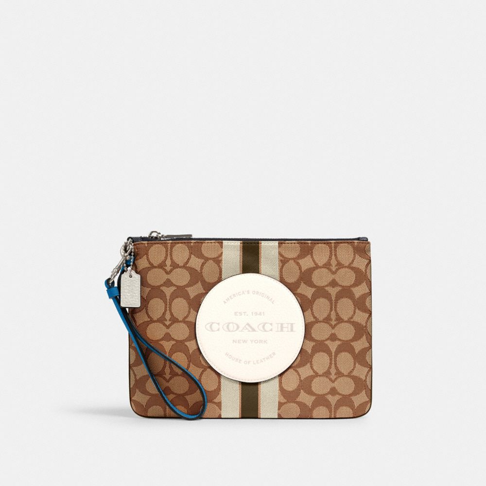 COACH 2633 DEMPSEY GALLERY POUCH IN SIGNATURE JACQUARD WITH STRIPE AND COACH PATCH SV/KHAKI CLK PALE GREEN MULTI