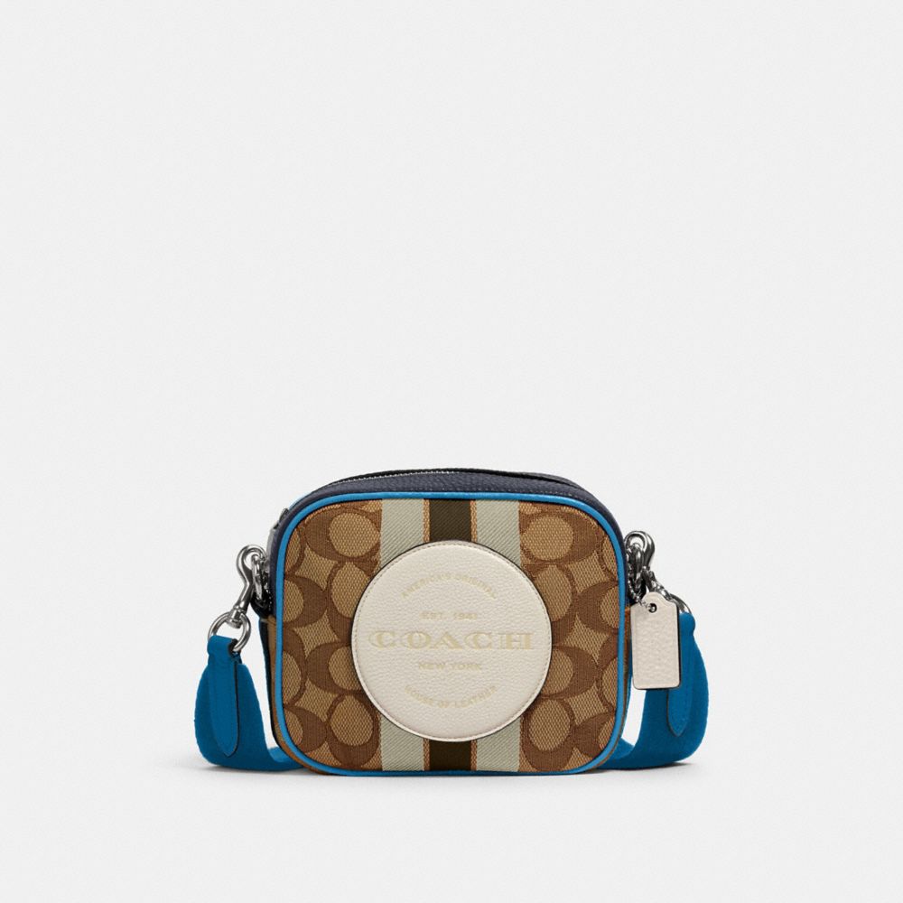 COACH 2635 MINI DEMPSEY CAMERA BAG IN SIGNATURE JACQUARD WITH STRIPE AND COACH PATCH SV/KHAKI-CLK-PALE-GREEN-MULTI