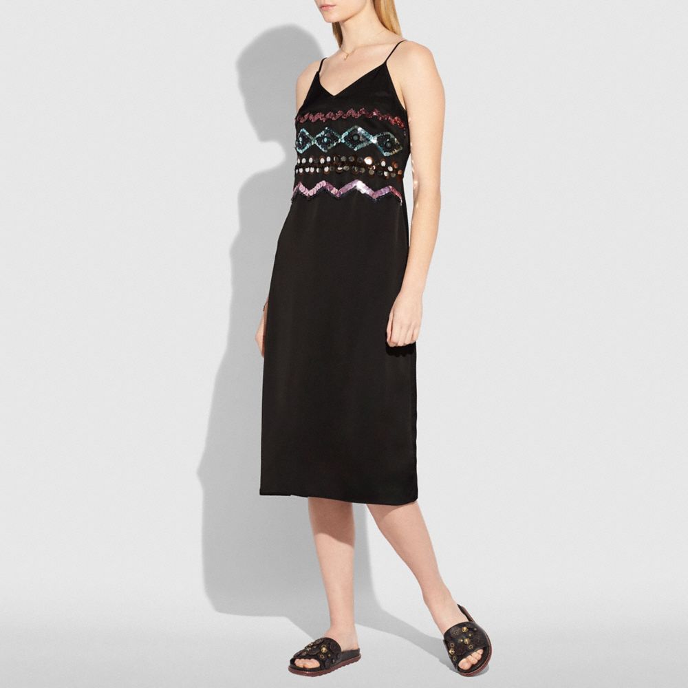 ZIGZAG EMBELLISHED SLIP DRESS - BLACK - COACH 26379