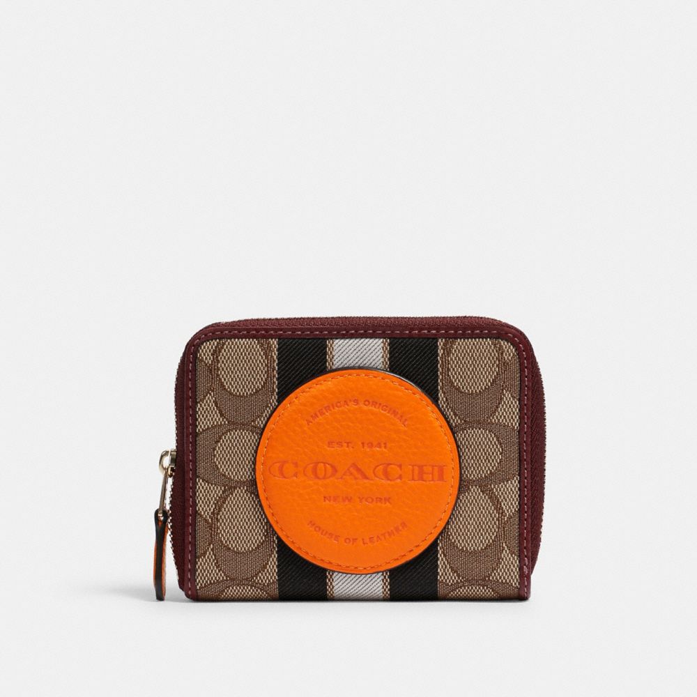 COACH 2637 DEMPSEY SMALL ZIP AROUND WALLET IN SIGNATURE JACQUARD WITH STRIPE AND COACH PATCH IM/KHAKI SUNBEAM MULTI