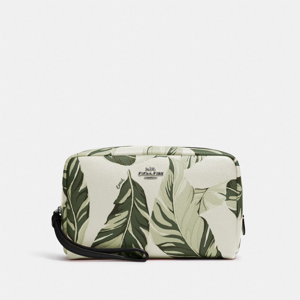 COACH 2638 BOXY COSMETIC CASE WITH BANANA LEAVES PRINT SV/CARGO GREEN CHALK MULTI