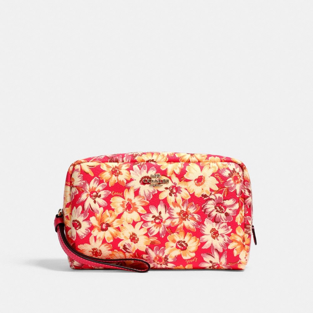 COACH BOXY COSMETIC CASE WITH VINTAGE DAISY SCRIPT PRINT - IM/PINK MULTI - 2639