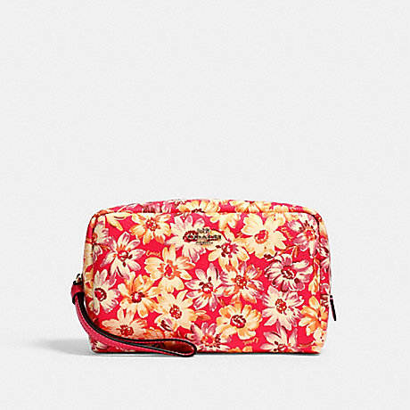 COACH BOXY COSMETIC CASE WITH VINTAGE DAISY SCRIPT PRINT - IM/PINK MULTI - 2639