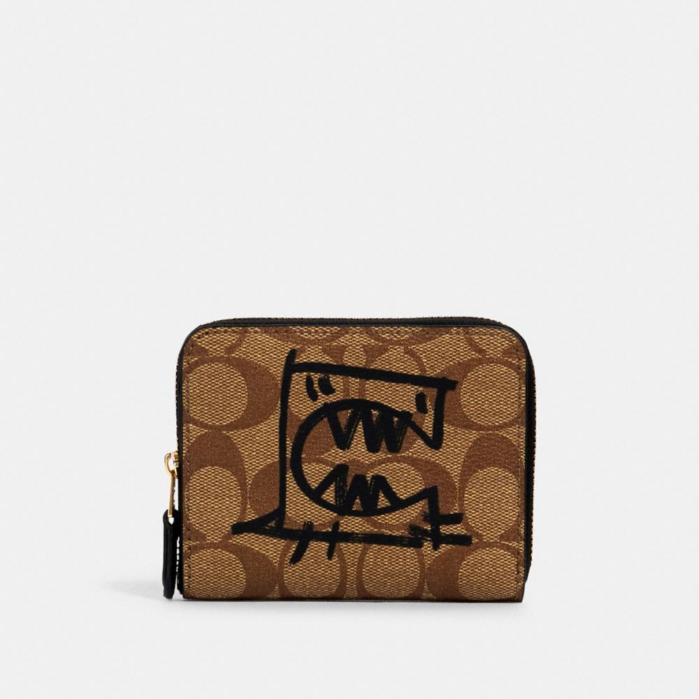 COACH 2652 SMALL ZIP AROUND WALLET IN SIGNATURE CANVAS WITH REXY BY GUANG YU IM/KHAKI MULTI