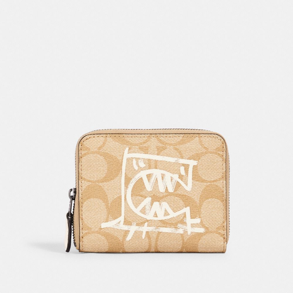 SMALL ZIP AROUND WALLET IN SIGNATURE CANVAS WITH REXY BY GUANG YU - QB/LIGHT KHAKI/CHALK MULTI - COACH 2652