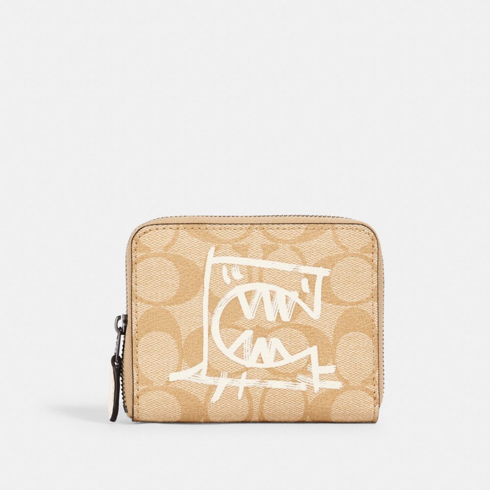 COACH 2652 Small Zip Around Wallet In Signature Canvas With Rexy By Guang Yu QB/LIGHT KHAKI/CHALK MULTI