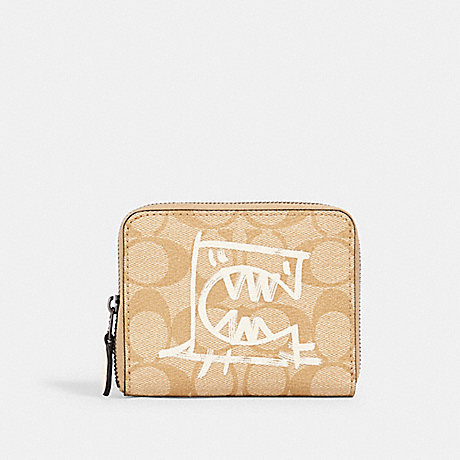COACH 2652 SMALL ZIP AROUND WALLET IN SIGNATURE CANVAS WITH REXY BY GUANG YU QB/LIGHT KHAKI/CHALK MULTI