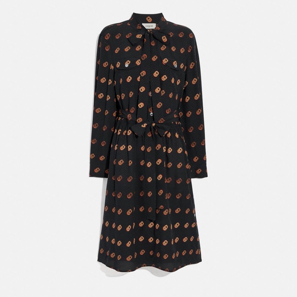 PRINT TIE NECK DRESS - BLACK/ORANGE - COACH 2676