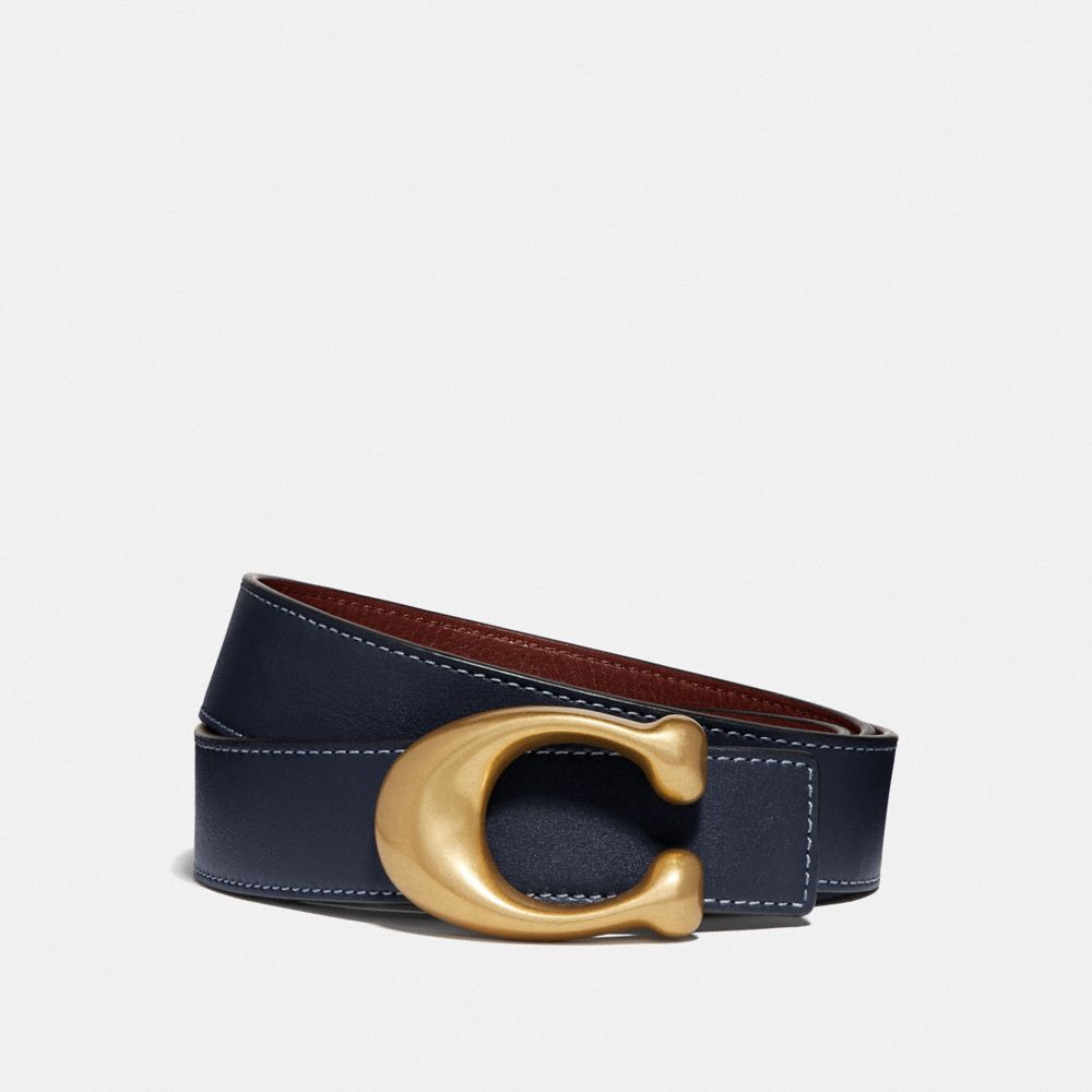 COACH 27099 Sculpted Signature Reversible Belt MIDNIGHT NAVY/WINE