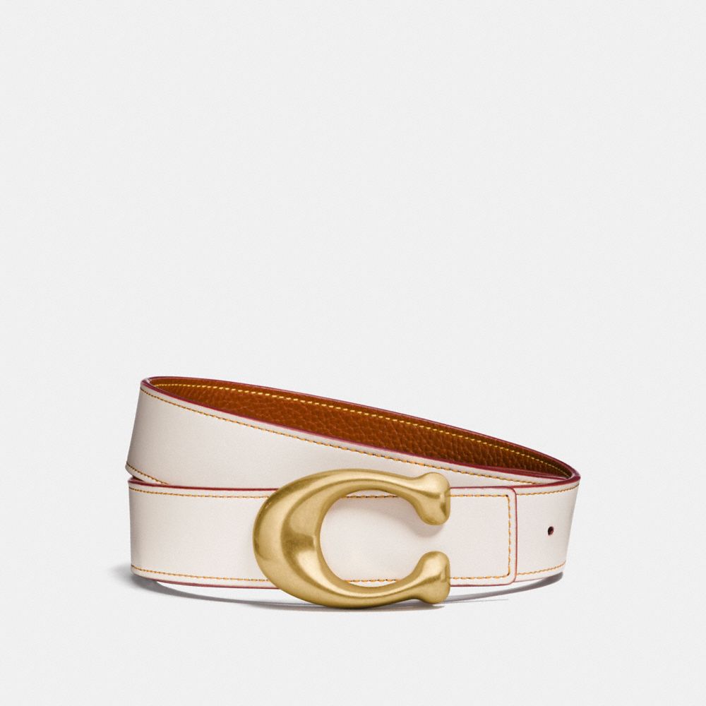 COACH 27099P SCULPTED SIGNATURE REVERSIBLE BELT CHALK/1941 SADDLE