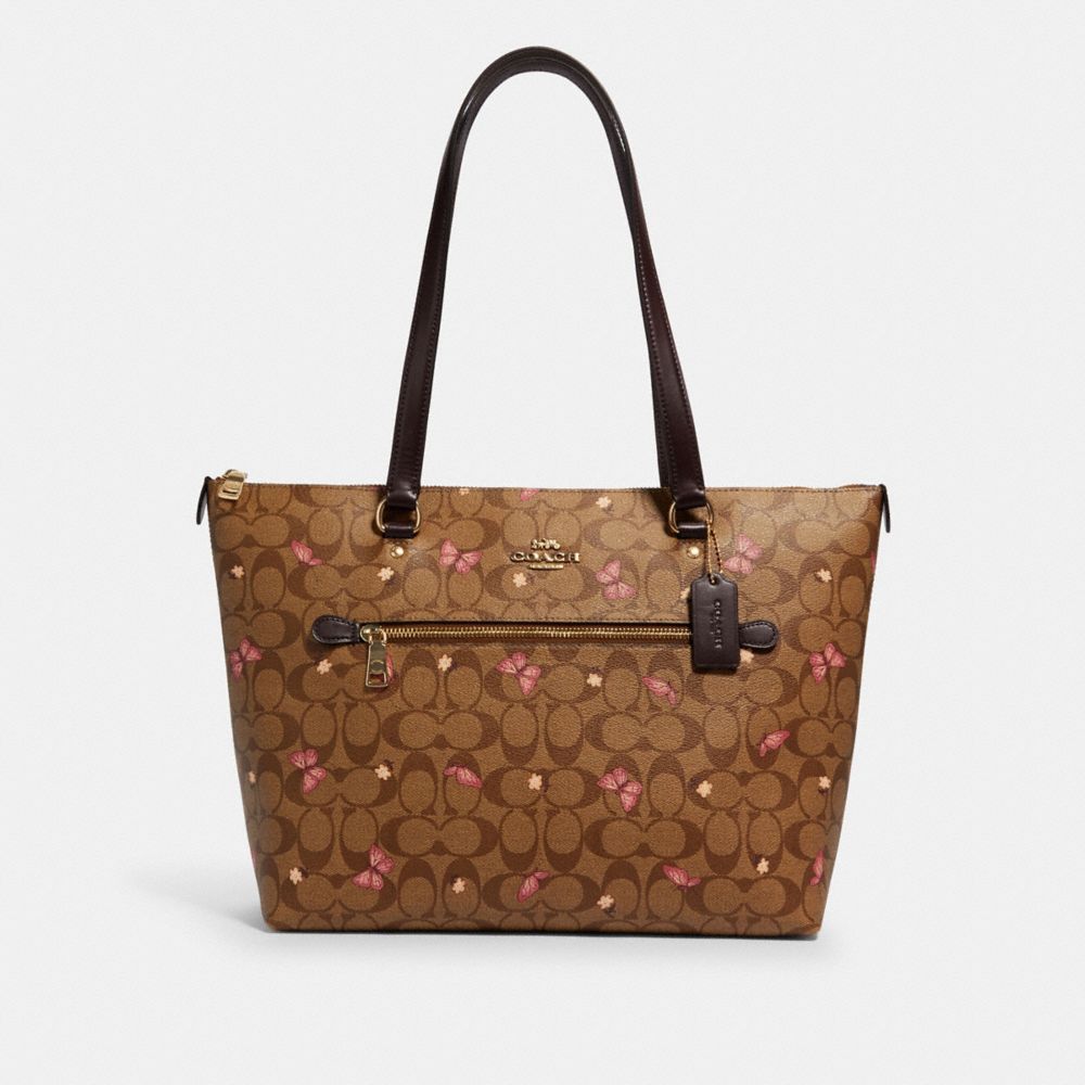 COACH GALLERY TOTE IN SIGNATURE CANVAS WITH BUTTERFLY PRINT - IM/KHAKI PINK MULTI - 2712