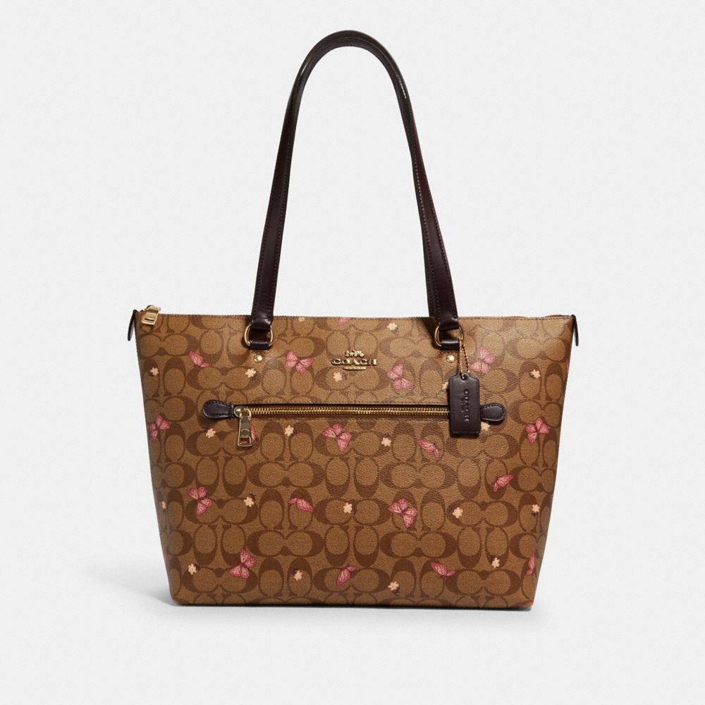 COACH 2712 GALLERY TOTE IN SIGNATURE CANVAS WITH BUTTERFLY PRINT IM/KHAKI PINK MULTI