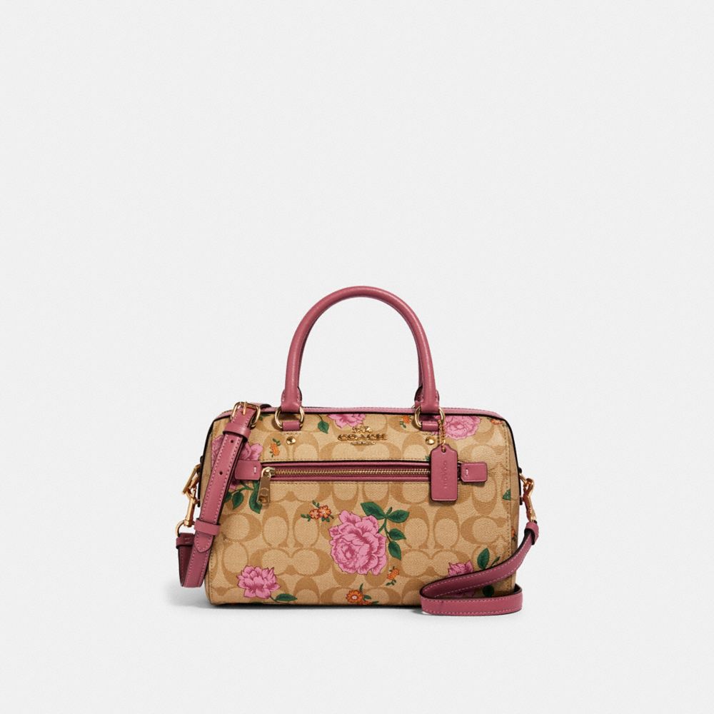 COACH ROWAN SATCHEL IN SIGNATURE CANVAS WITH PRAIRIE ROSE PRINT - IM/LIGHT KHAKI PINK PINK MULTI - 2717