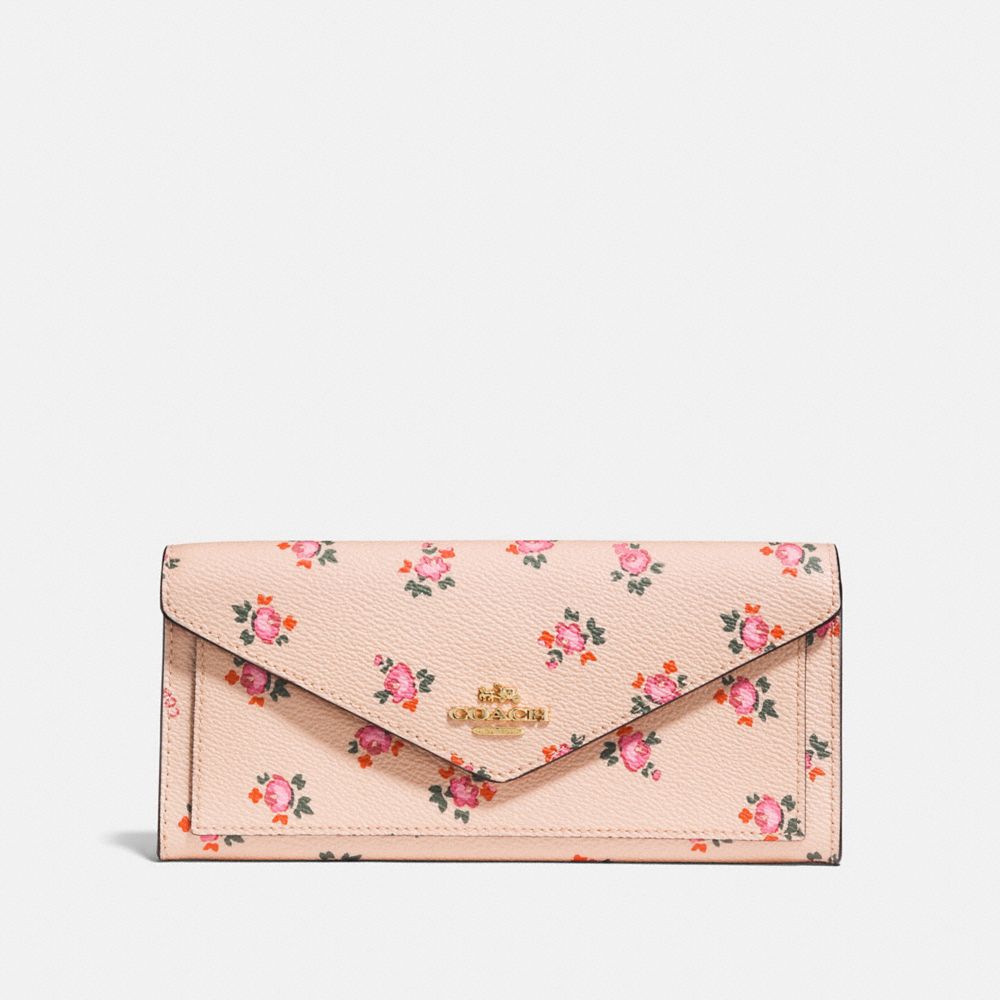COACH 27280 Soft Wallet With Floral Bloom Print BEECHWOOD FLORAL BLOOM/LIGHT GOLD