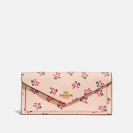 COACH SOFT WALLET WITH FLORAL BLOOM PRINT - BEECHWOOD FLORAL BLOOM/LIGHT GOLD - 27280