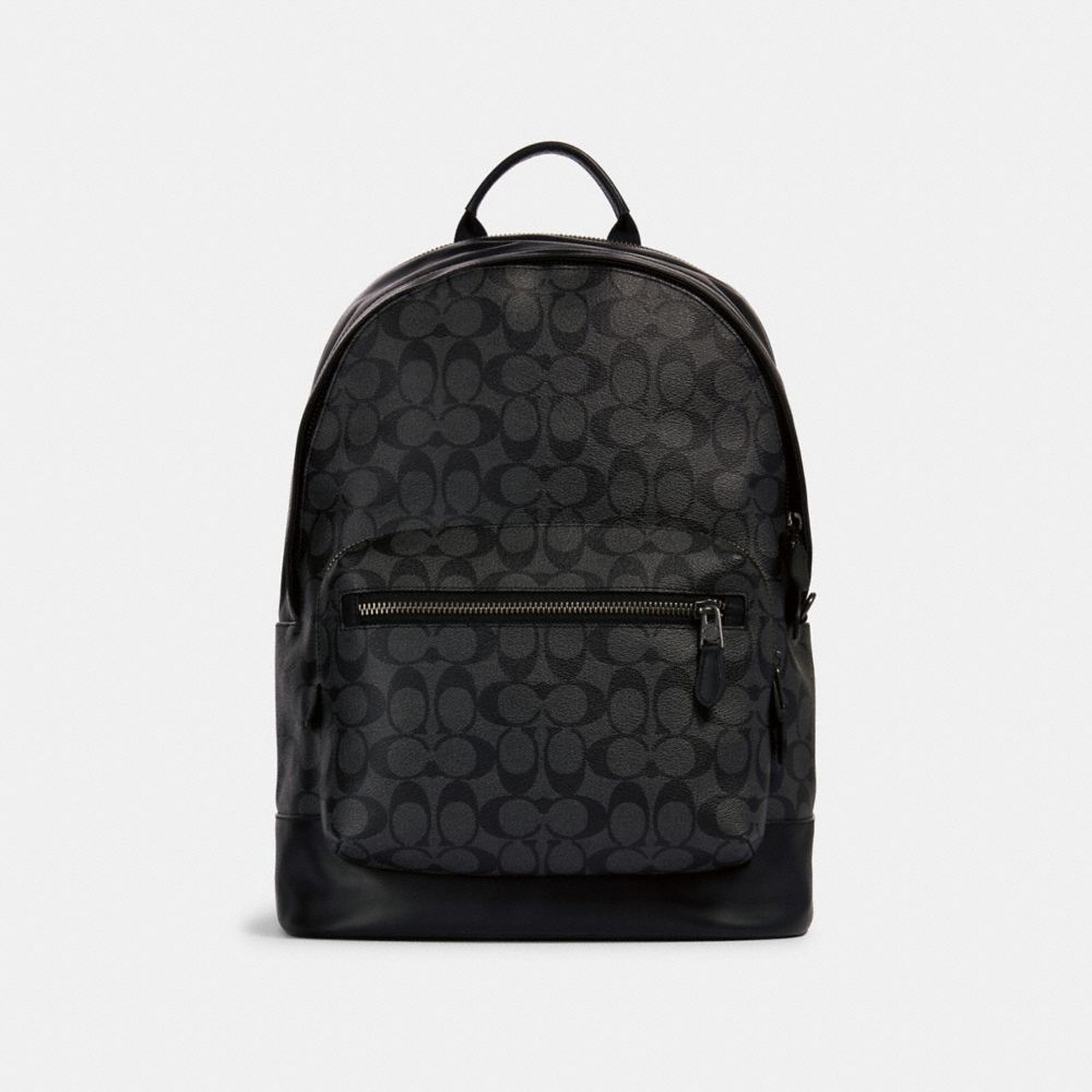 COACH WEST BACKPACK IN SIGNATURE CANVAS - QB/CHARCOAL BLACK - 2736