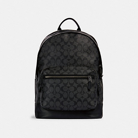 COACH 2736 WEST BACKPACK IN SIGNATURE CANVAS QB/CHARCOAL BLACK