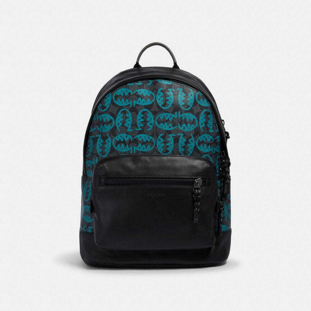 COACH 2743 WEST BACKPACK IN SIGNATURE CANVAS WITH REXY BY GUANG YU QB/GRAPHITE BLUE GREEN