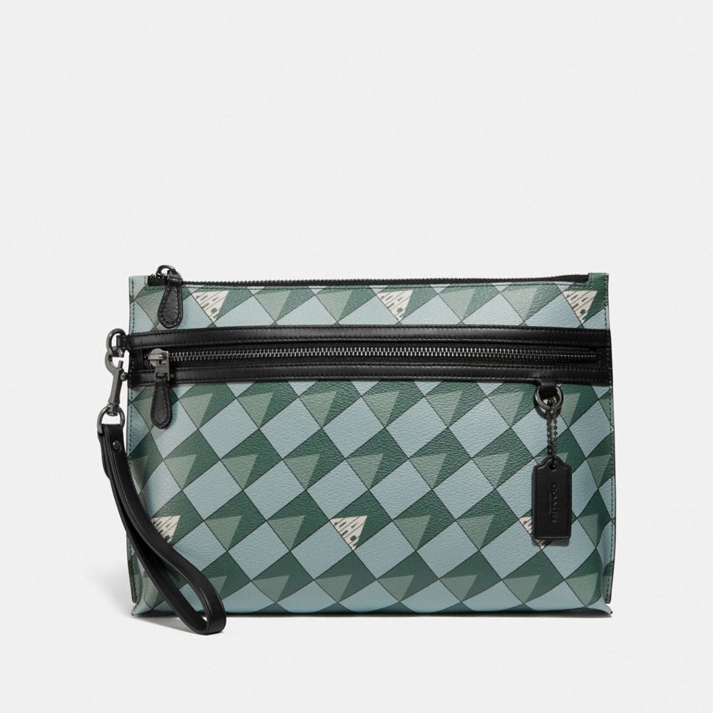CARRYALL POUCH WITH CHECK GEO PRINT - QB/TEAL - COACH 2747