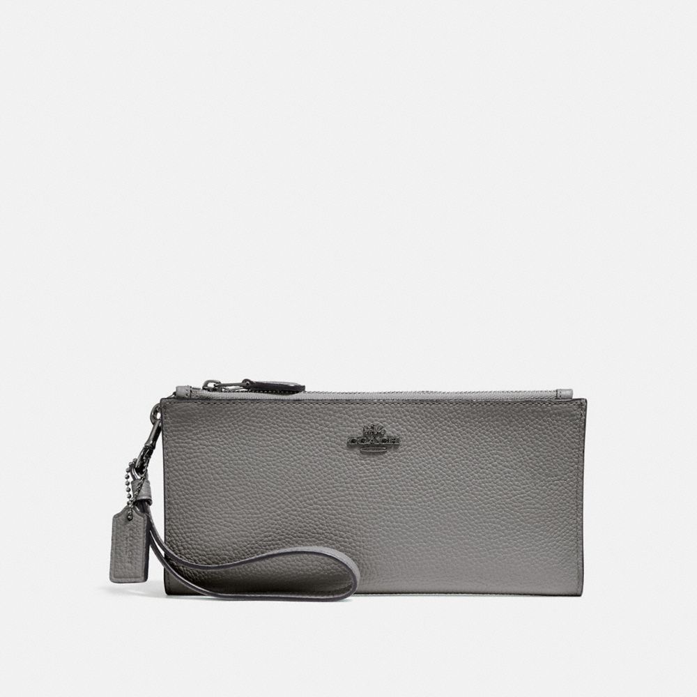 COACH 27495 - DOUBLE ZIP WALLET HEATHER GREY/DARK GUNMETAL