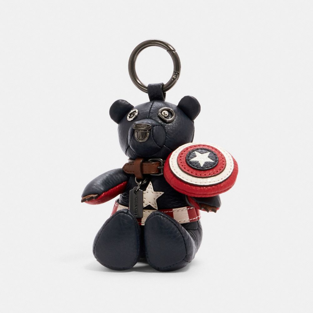 COACH â”‚ MARVEL CAPTAIN AMERICA COLLECTIBLE BEAR BAG CHARM - 2752 - SV/MIDNIGHT NAVY/RED