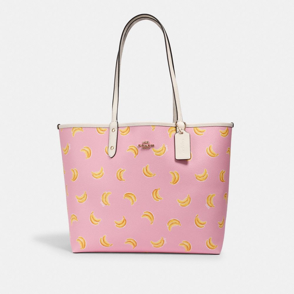 REVERSIBLE CITY TOTE WITH BANANA PRINT - 2781 - IM/PINK LEMONADE MULTI/WINE