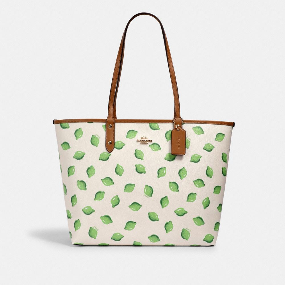 REVERSIBLE CITY TOTE WITH LIME PRINT - 2782 - IM/CHALK GREEN MULTI/LT SADDLE