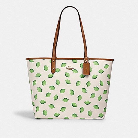 COACH REVERSIBLE CITY TOTE WITH LIME PRINT - IM/CHALK GREEN MULTI/LT SADDLE - 2782