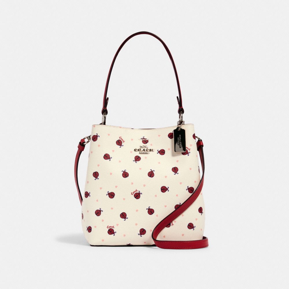 COACH 2801 SMALL TOWN BUCKET BAG WITH LADYBUG PRINT SV/CHALK/ RED MULTI