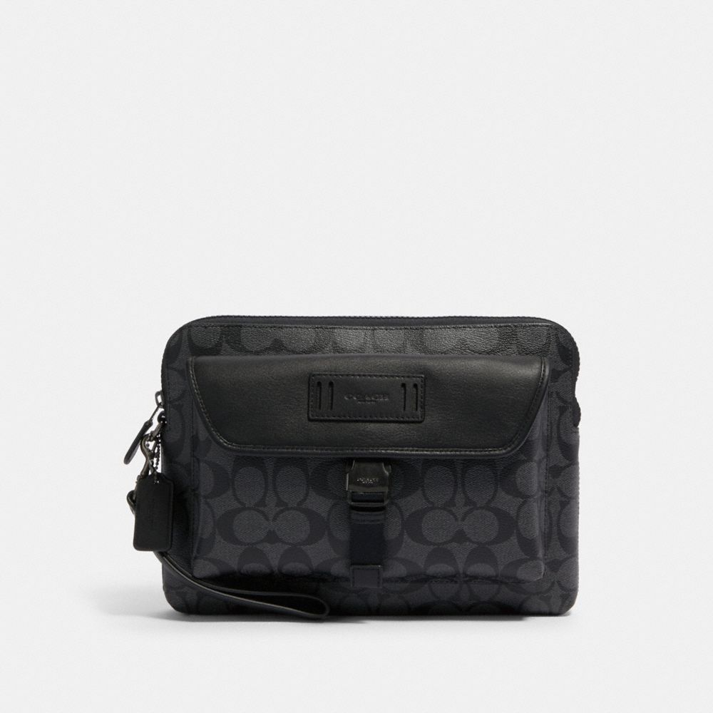 COACH 2811 RANGER POUCH IN SIGNATURE CANVAS QB/CHARCOAL/BLACK