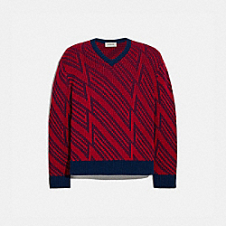 COACH 2821 Jacquard V-neck Sweater RED