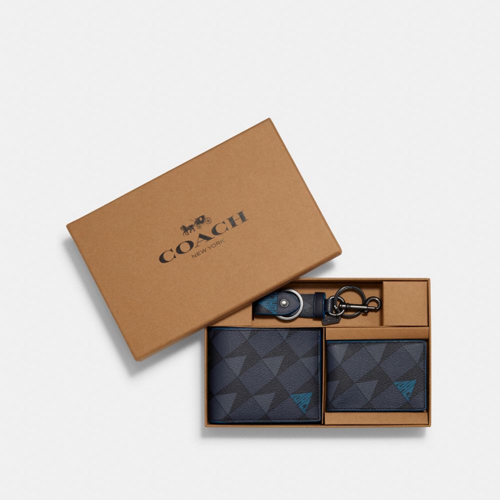 BOXED 3-IN-1 WALLET GIFT SET WITH CHECK GEO PRINT - 2826 - QB/NAVY