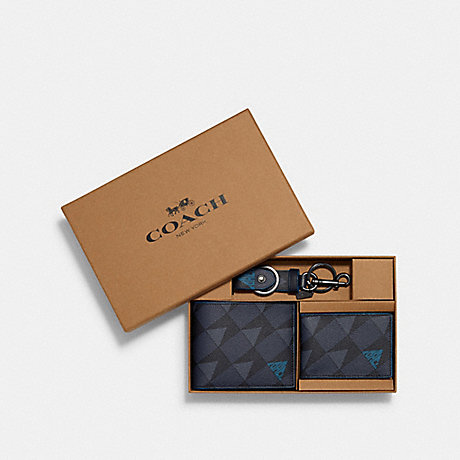 COACH 2826 BOXED 3-IN-1 WALLET GIFT SET WITH CHECK GEO PRINT QB/NAVY
