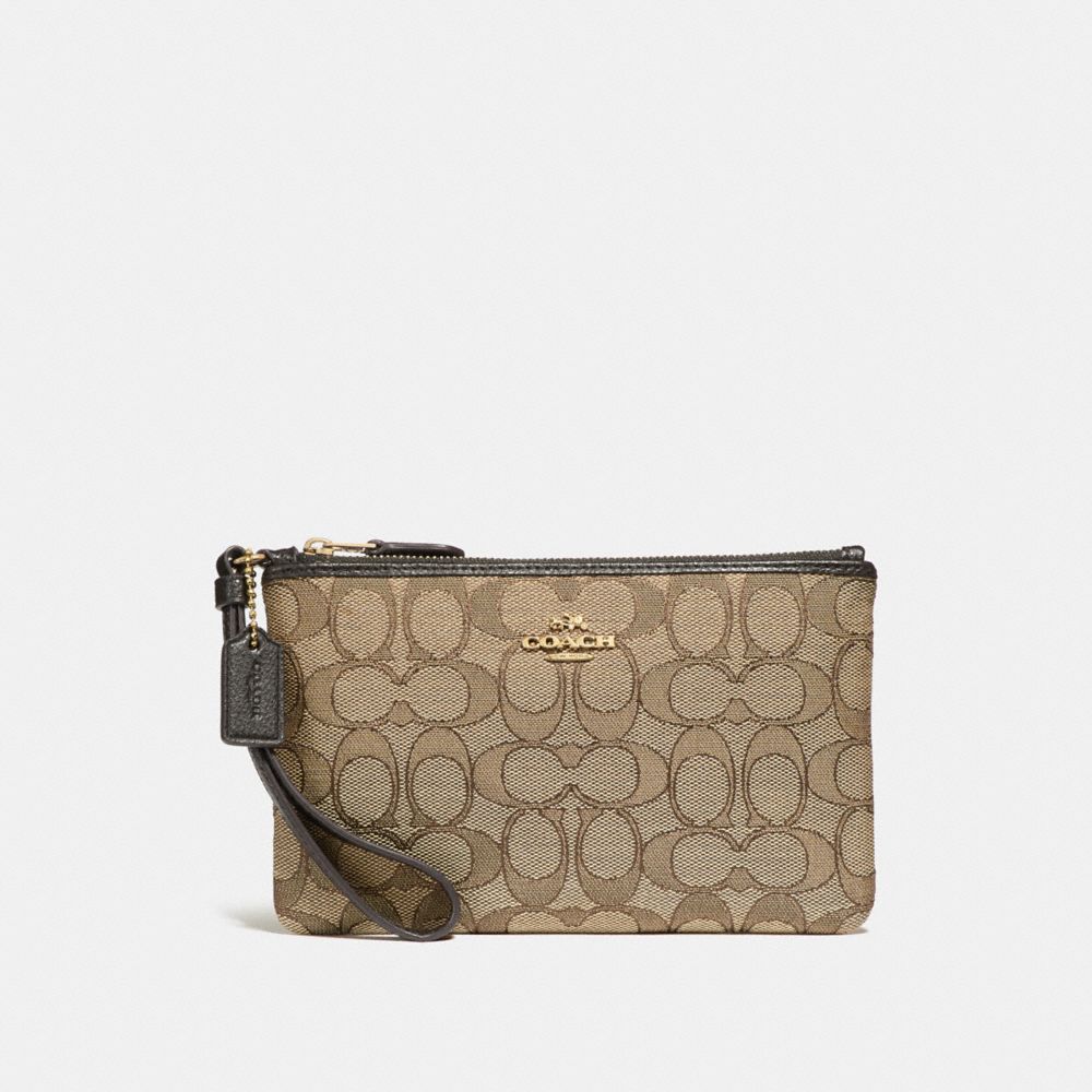 COACH BOXED SMALL WRISTLET IN SIGNATURE JACQUARD - LI/KHAKI/BROWN - 28326B