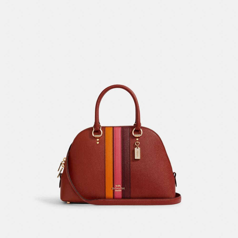 COACH 2839 KATY SATCHEL WITH VARSITY STRIPE IM/TERRACOTTA/ELCTRC-PNK-MULTI