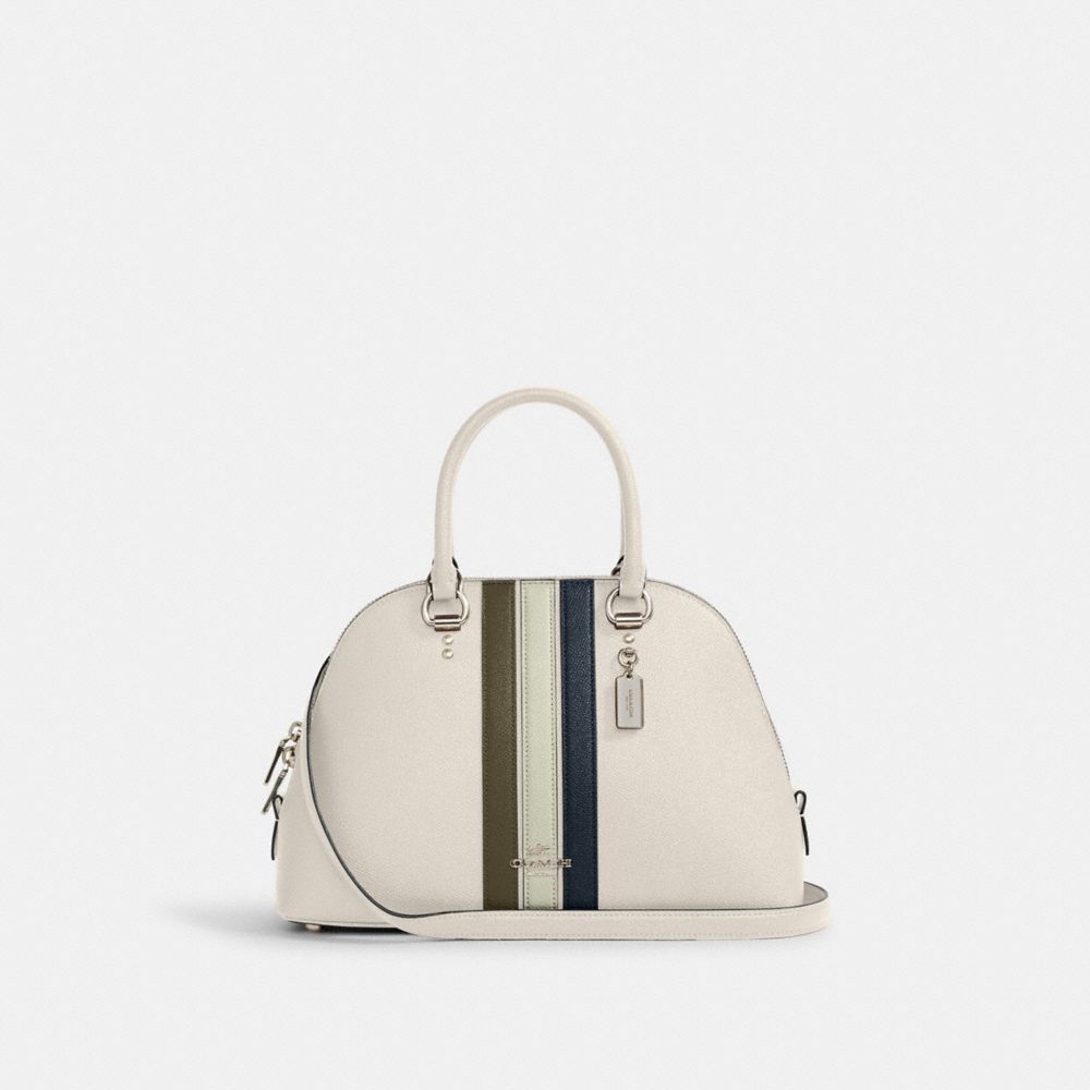 KATY SATCHEL WITH VARSITY STRIPE - 2839 - SV/CHALK PALE GREEN MULTI