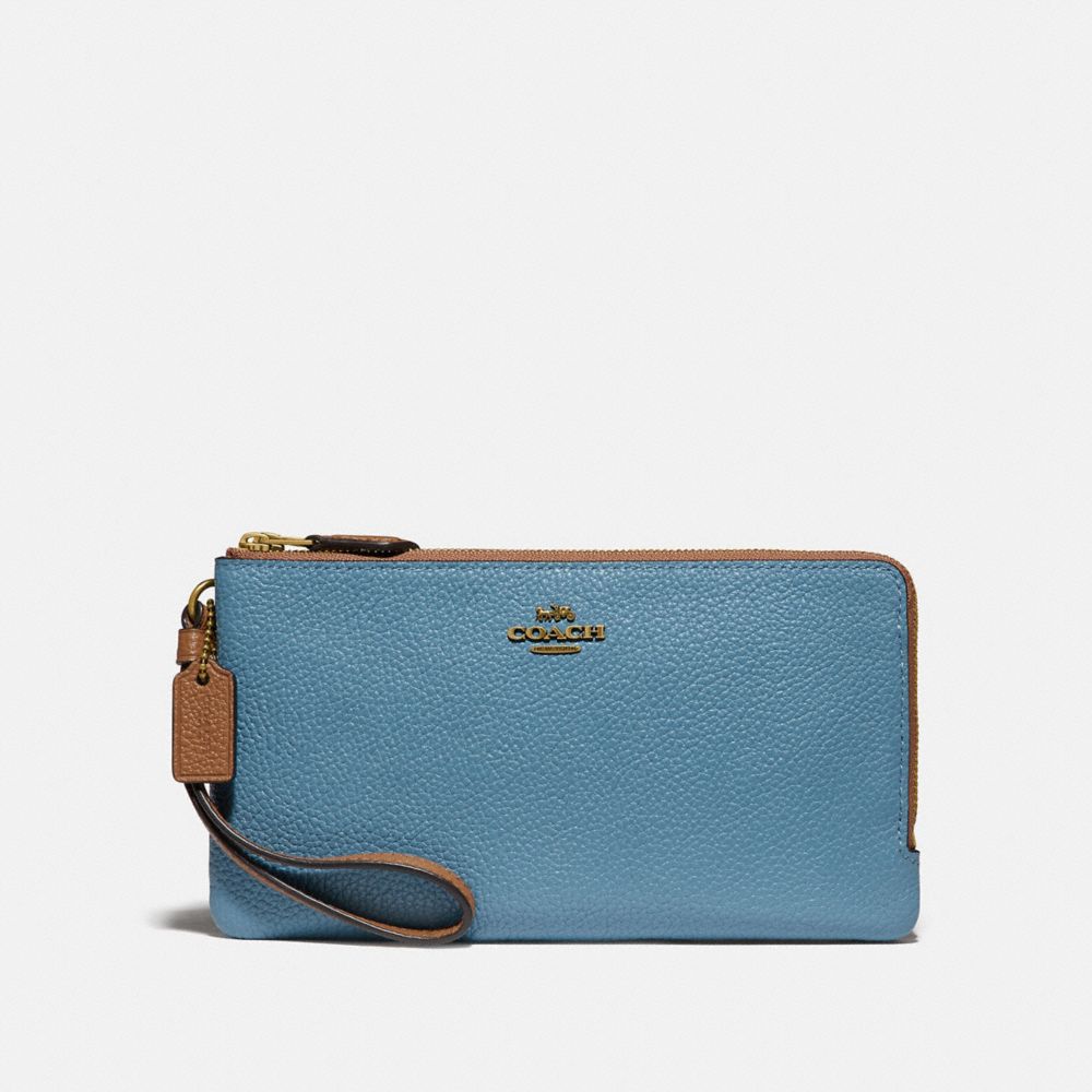 COACH DOUBLE ZIP WALLET IN COLORBLOCK - B4/PACIFIC BLUE MULTI - 28425